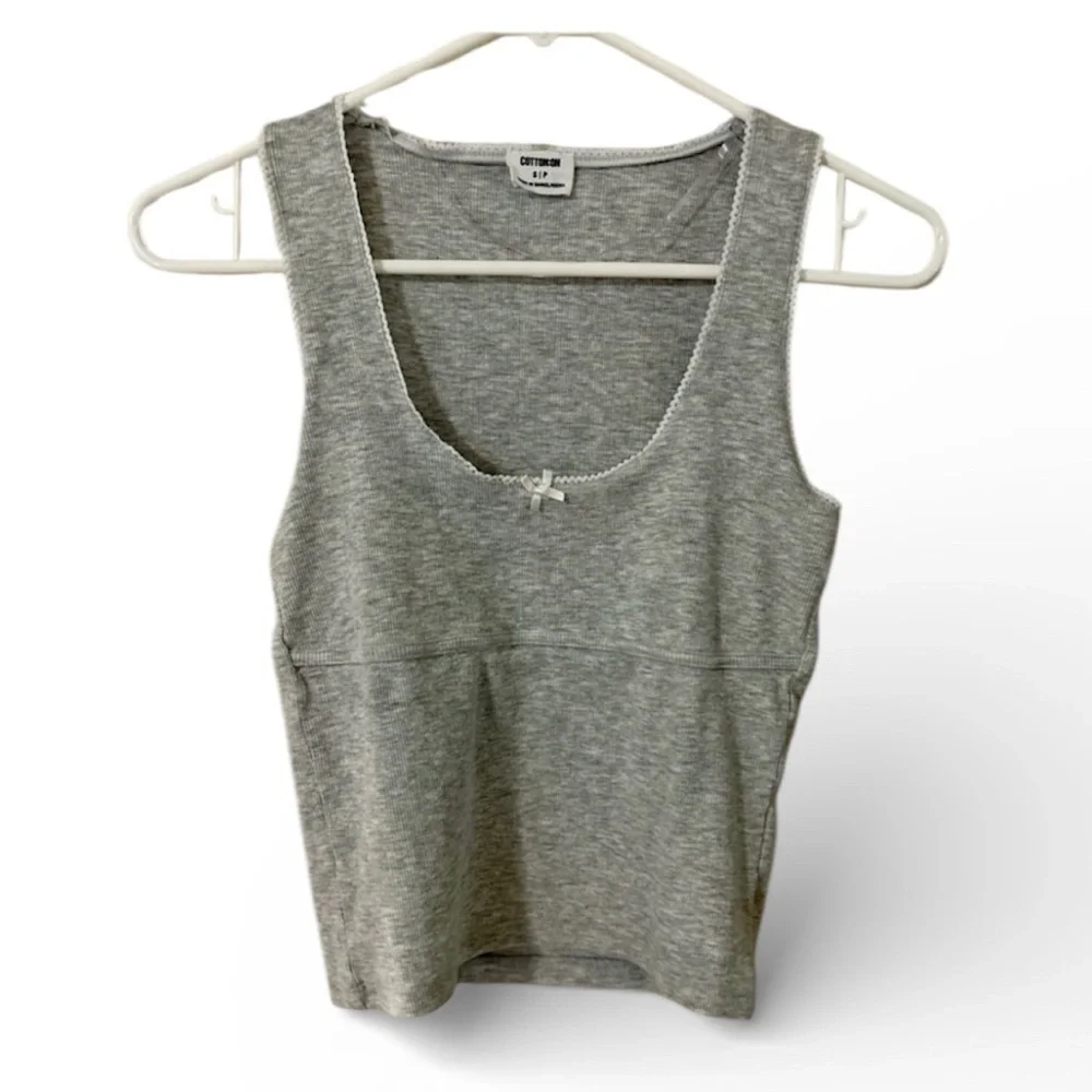 Cotton On Heather Gray Tank Top With White Lace Trim Women’s Size Small